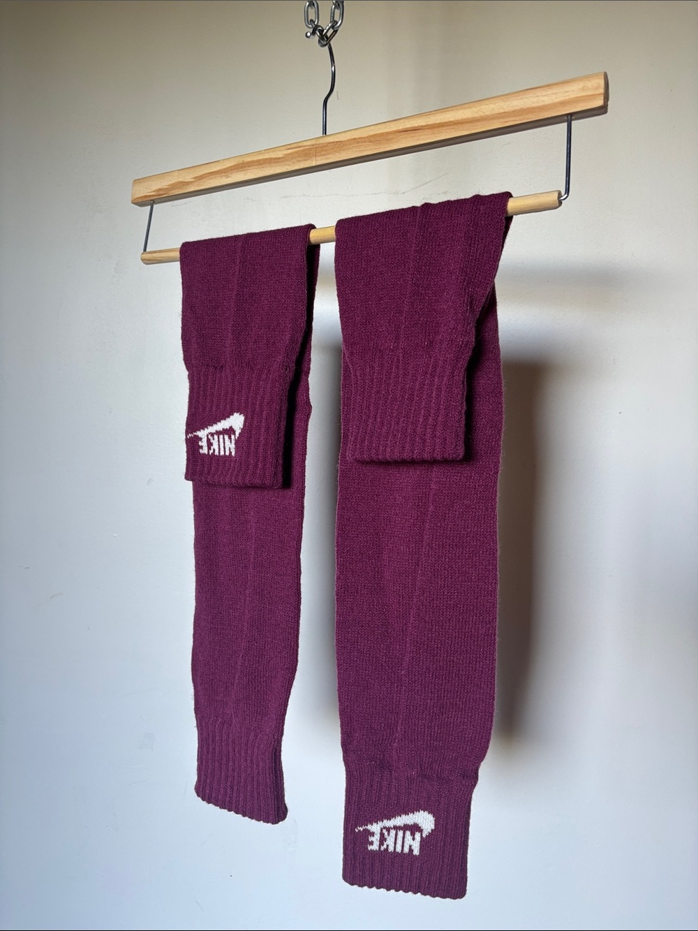 Rare Vintage Nike Block Logo Chunky Ribbed Knit Leg Warmers in Plum